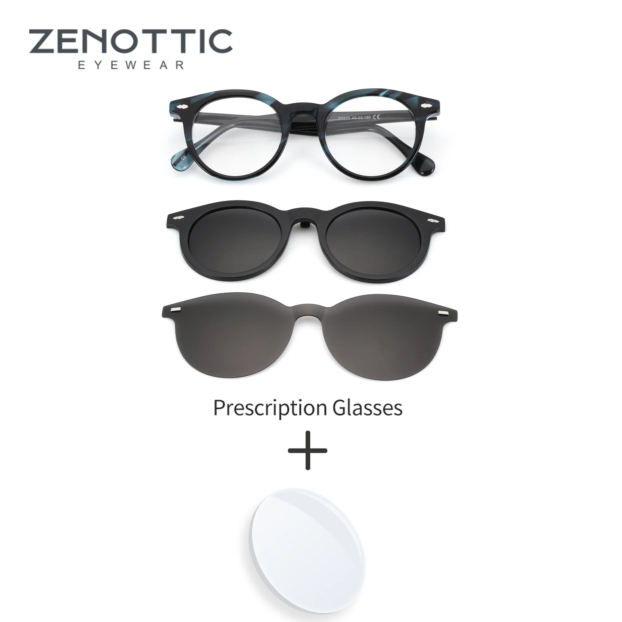 

ZENOTTIC L Size Fashion Round Magnetic Clip On Sunglasses For Men Progressive Prescription Glasses Driving Day Night Use