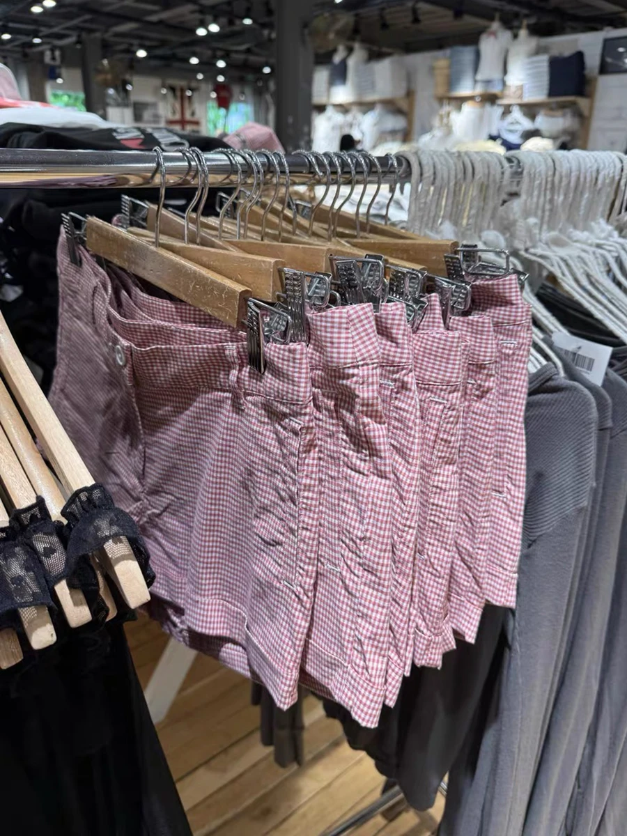 새로운 핑크 격자 무늬 스트레이트 반바지 여성 여름 섹시한 낮은 허리 코튼 짧은 바지 여성 빈티지 streetwear 캐주얼 sweatshorts y2k