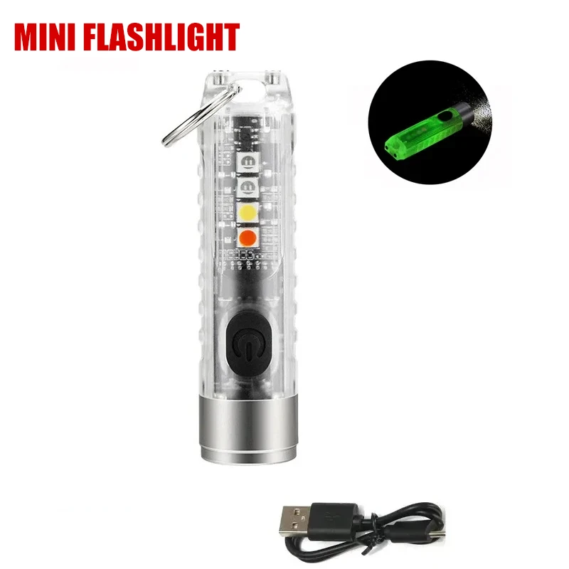 Mini Keychain Flashlight Type-C Fast Charging IP66 Waterproof Torch Lamp With Magnet Multifunction Warning Camping Flashlight