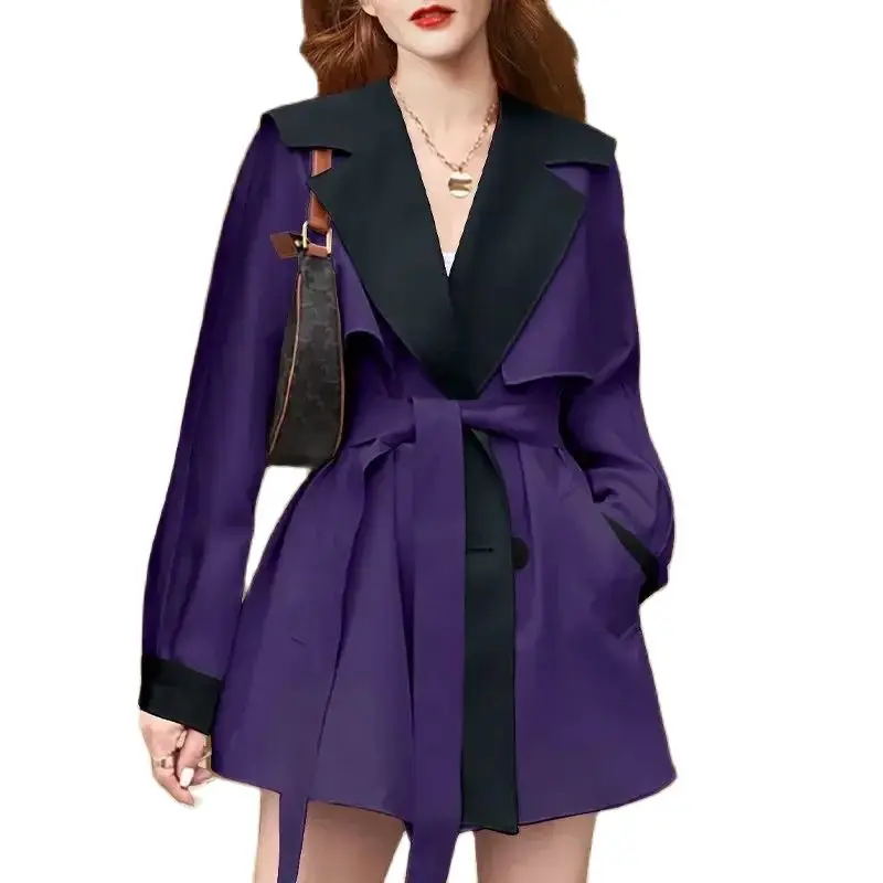 

Autumn Elegant Belted Trench Coats Women Mid Long Single Breasted Windbreaker Vintage Patchwork Suit CollarJackets New Outerwear