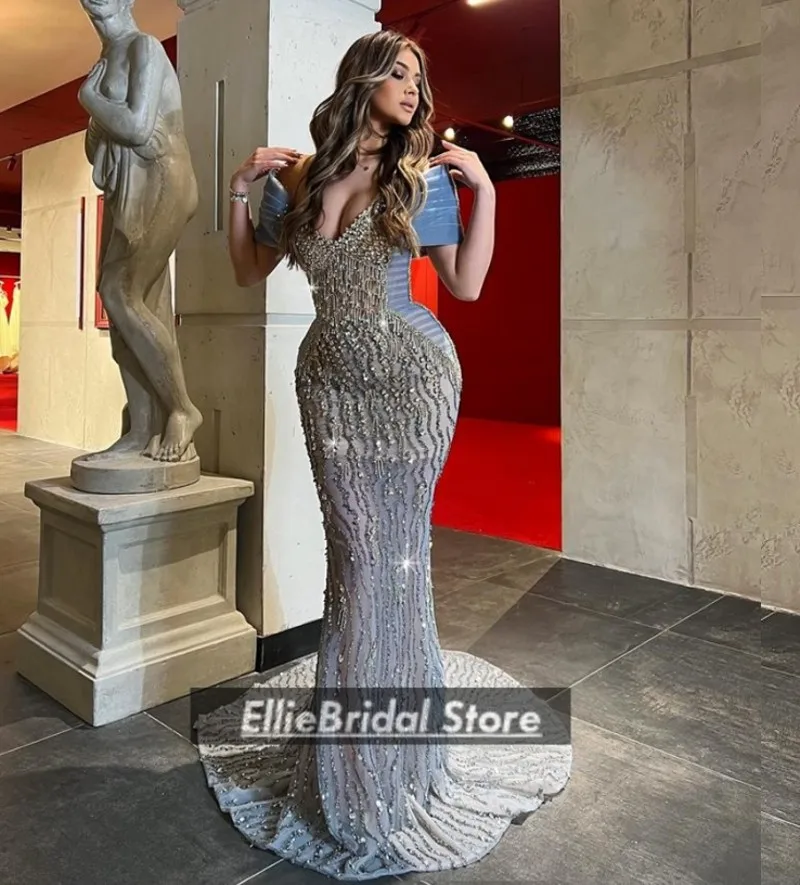 Изысканные вечерние платья с блестками и открытыми плечами, роскошное свадебное платье с кристаллами, длинные платья русалки для выпускного вечера в африканском стиле по индивидуальному заказу