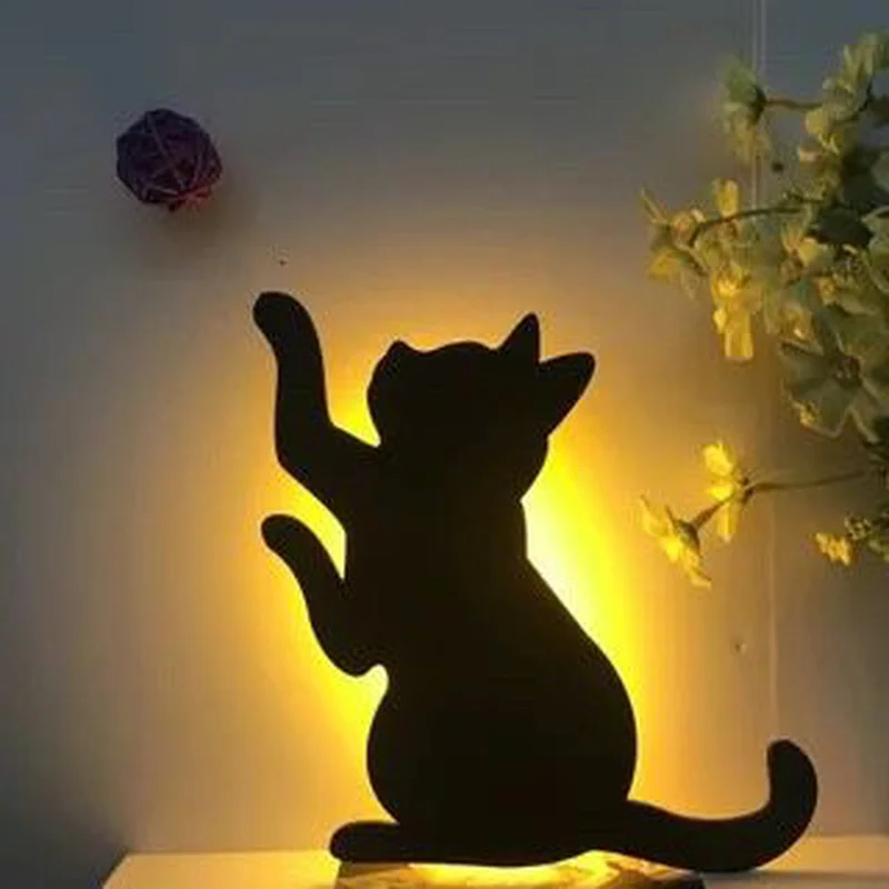 Creative Led Night Light Cat Lamp Animal Battery Source Nightlight for Living Room Bedroom Loft Lighting Deco MJ708