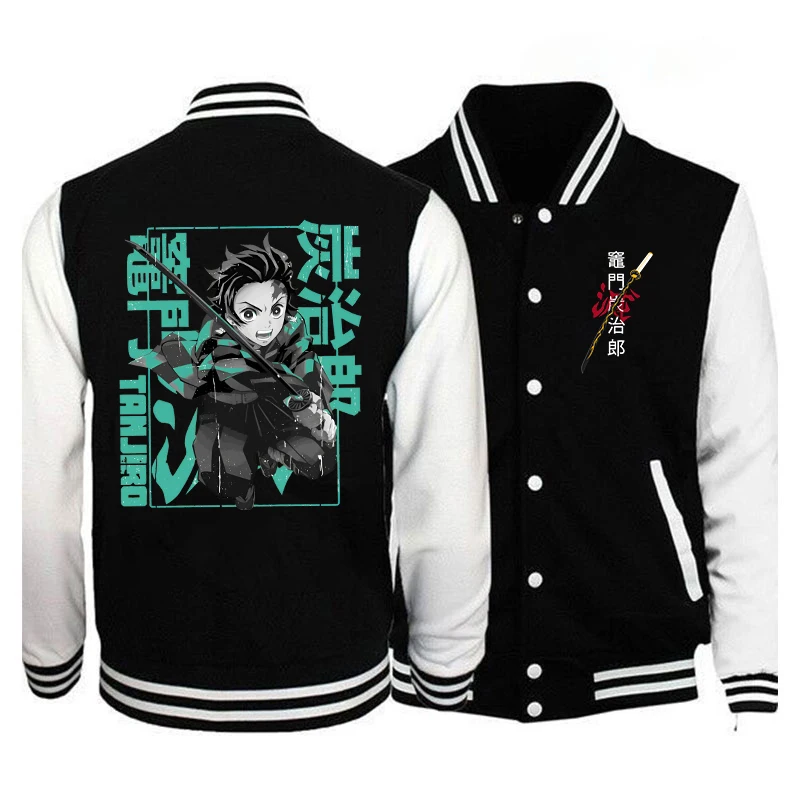 New Hot Anime Kamado Tanjirou Printed Baseball Jacket Women Men Long Sleeves Jersey Fashion Fleece Sportswear Coat