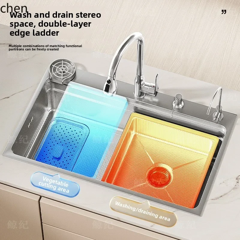 DSAKitchen Sink Stainless Steel Thickened Handmade Household Vegetable Washing Basin