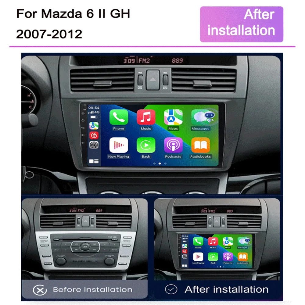 Android15 Carplay راديو السيارة التلقائي لمازدا 6 GH 2007 2008 2009 2010 2011 2012 الوسائط المتعددة نظام تحديد المواقع مشغل فيديو ستيريو 2din رئيس وحدة
