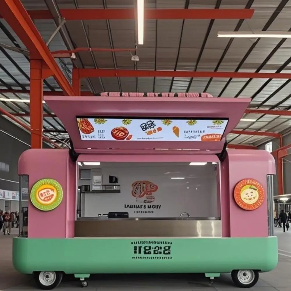 Customized Multifunctional Mobile Kitchen Food Truck with Fiberglass and Aluminum Construction for Candy Chips Outdoor Use