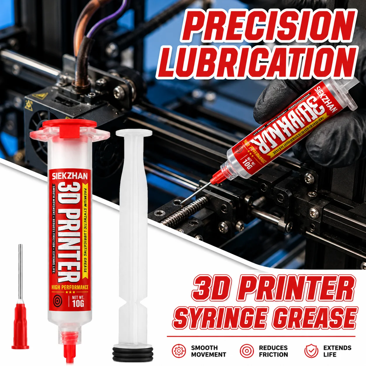 

Professional 3D Printer Syringe Grease SIKEZHAN, High Viscosity Guide Rail Smooth Paste for Reducing Friction Noise Tools Set