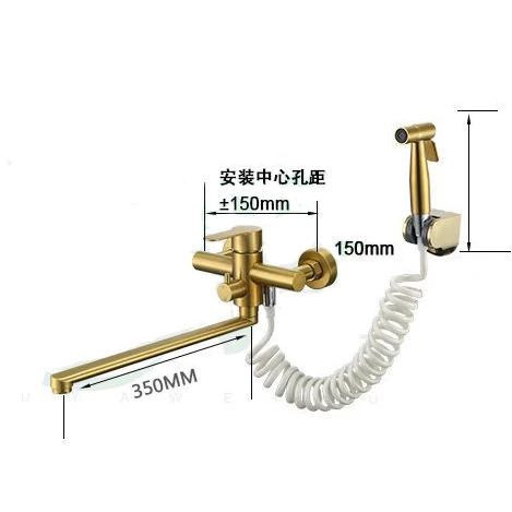 

Folding Brushed Gold Bathroom Faucet Wall Mounted Shower Faucet With Bidet Sprayer