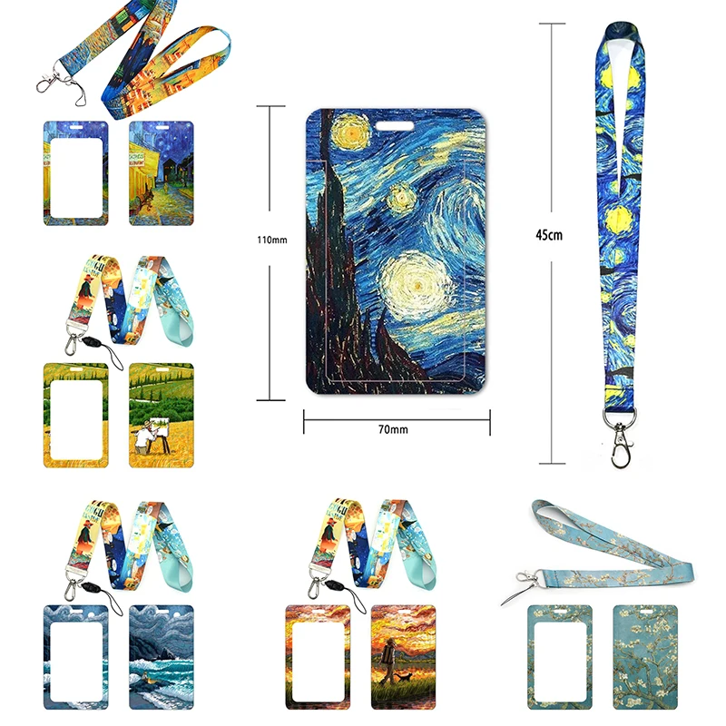 Wholesale Van Gogh Credential Holder Keychains Neck Lanyard For Pass Card Credit Card Holder Keychain Straps Phone ropes