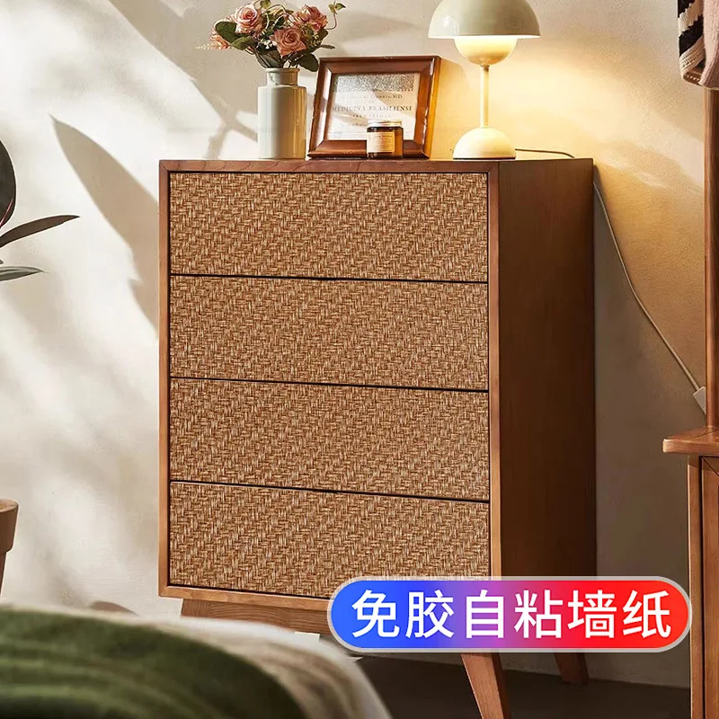 Wicker Weave Self Adhesive Wallpaper for Cabinet Doors Wardrobes Furniture Renovation Kitchen Glass Decoration Dorm Room Makeove