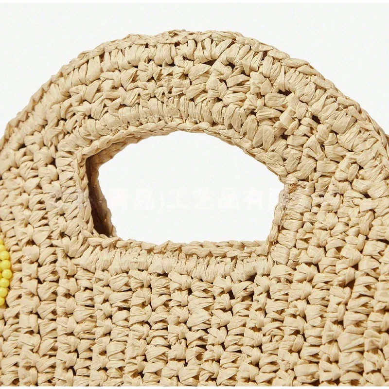 Schildkrötenförmige Rattan-Gewebte Umhängetasche mit Kettenriemen, Handgefertigte Stroh-Strandtasche, Damen Sommer-Abendtasche – Detail 6