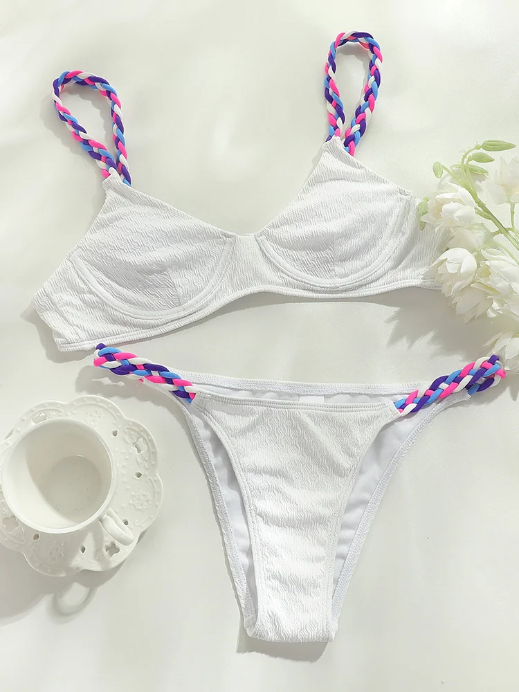 Biały kolor Bikini seksowny strój kąpielowy kobiety nowy strój kąpielowy zestaw Bikini Push-Up dwuczęściowy garnitur Biquini Patchwork kostium