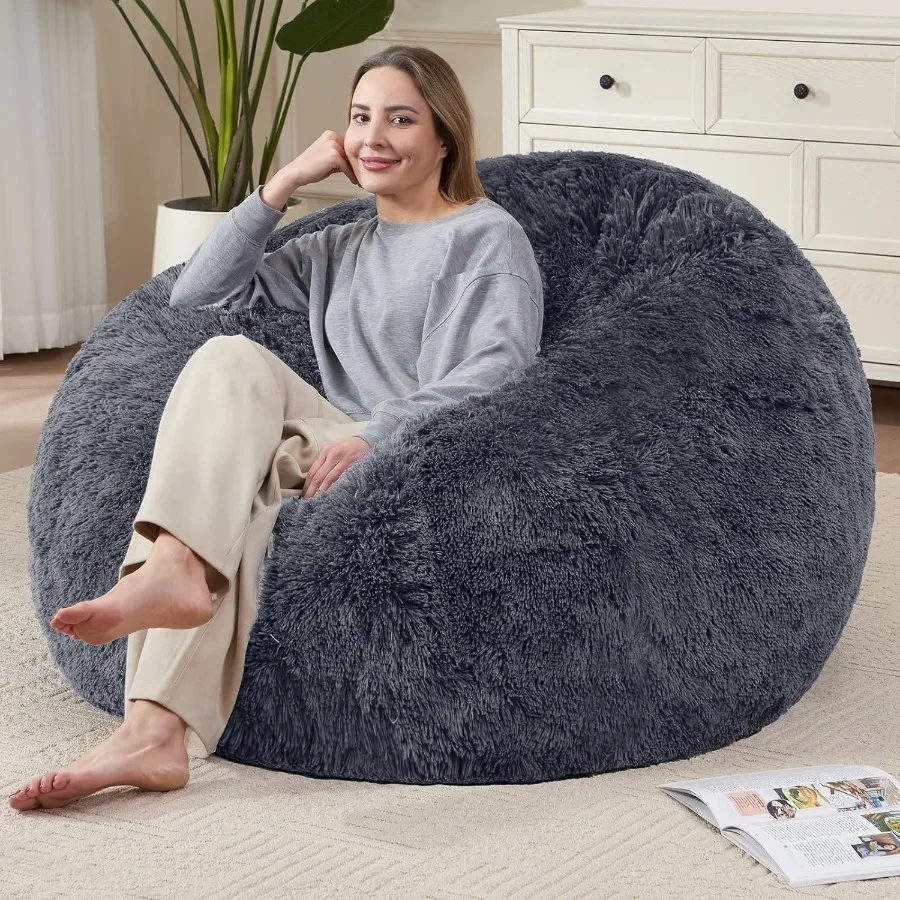 

Soft Faux Fur Bean Bag Cover No Filler for Adults Teens Fluffy Plush Storage Chair Cover Washable Comfortable Lounge Seat for L