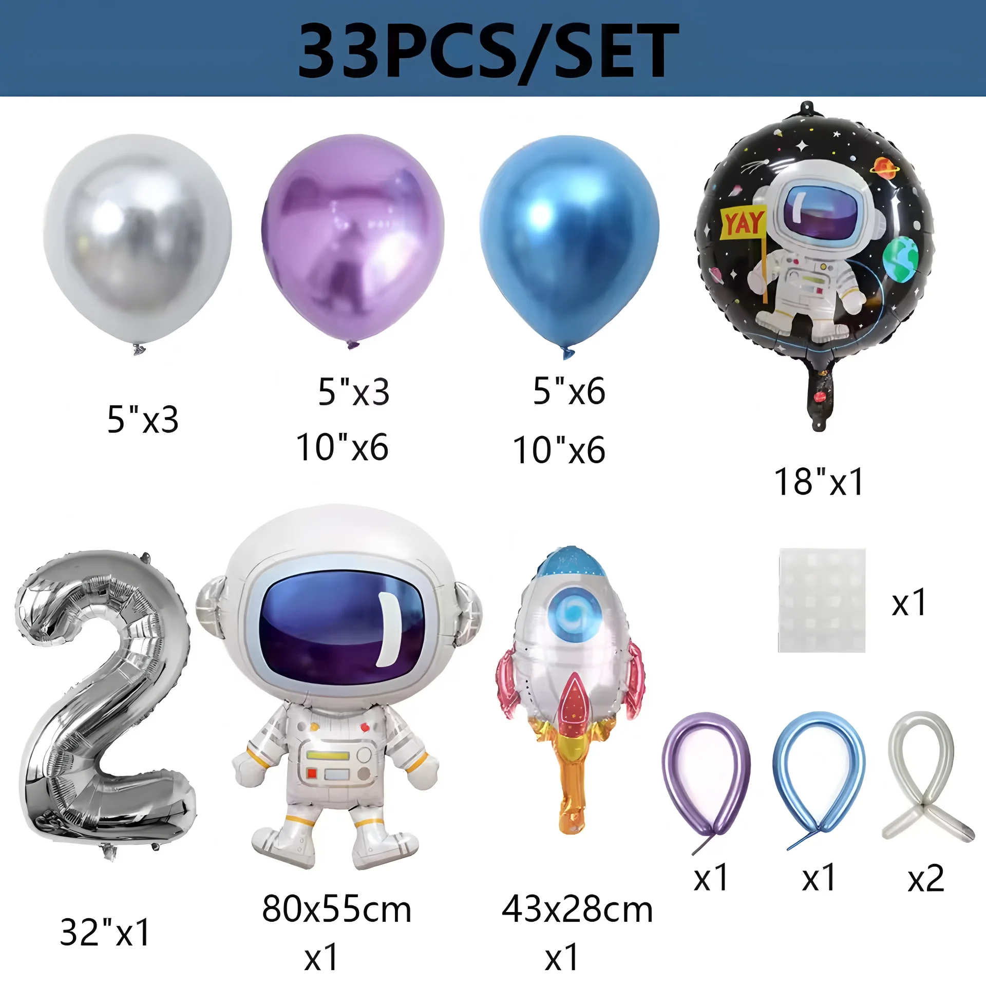 33-teiliges Weltraum-Astronauten-Raketen-Ballon-Set, Weltraumschiff-Galaxie-Planeten-Thema, Geburtstagsdekoration, Ballonsäule für Jungen – Detail 4