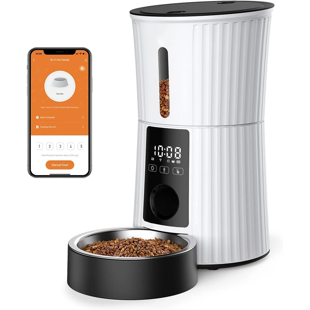 Automatic Cat Feeders Wi-Fi - 4L Dry Food Dispenser for Cats Dogs Smart Pet Feeder with Desiccant Power Supply Voice Recorder