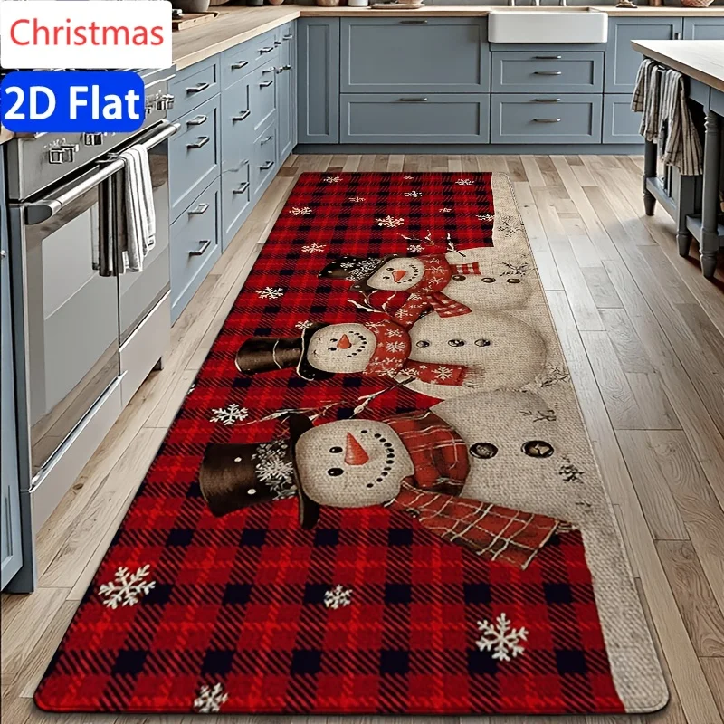 Vintage Xmas Snowman Plaid Entryway Area Rug Kitchen Runner Rug Bedroom Living Room Laundry Floor Mat New Year Gala  Decor