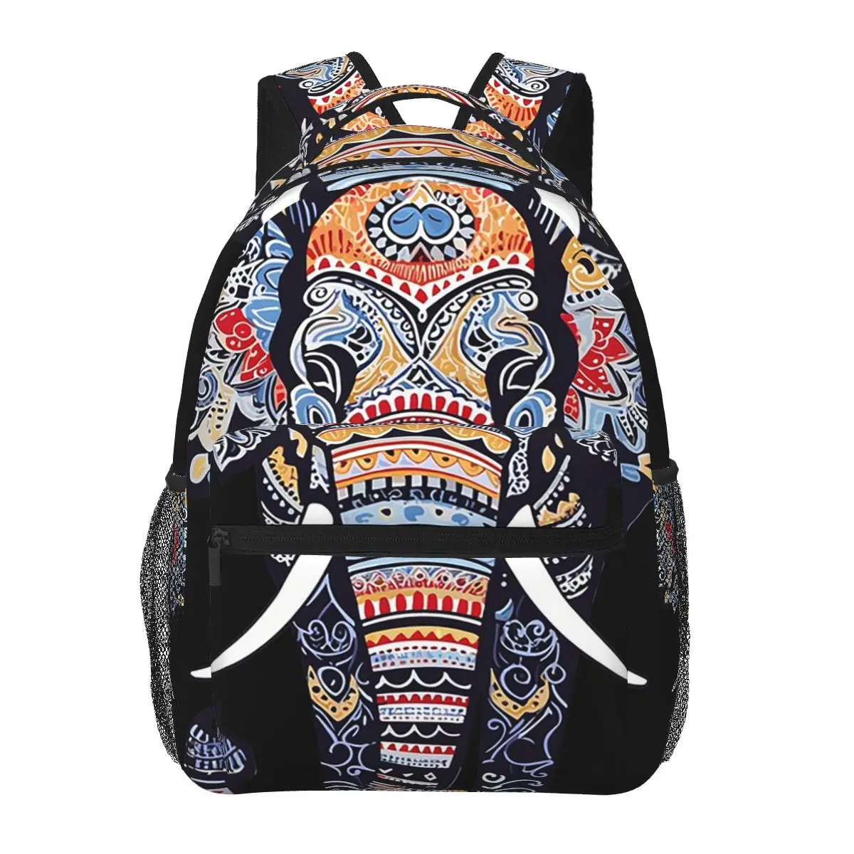 

National Style Elephant And Henna Art Student Backpack School Bag Hiking Travel Daypack for Boys Girls Bookbag Shoulder Bags