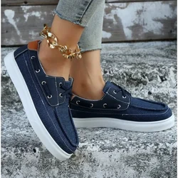 New Navy Blue Casual Shoes Women's Vulcanize Shoes Fashion Canvas Shoes Slip-on Sneakers Comfortable Light Flats Sneakers