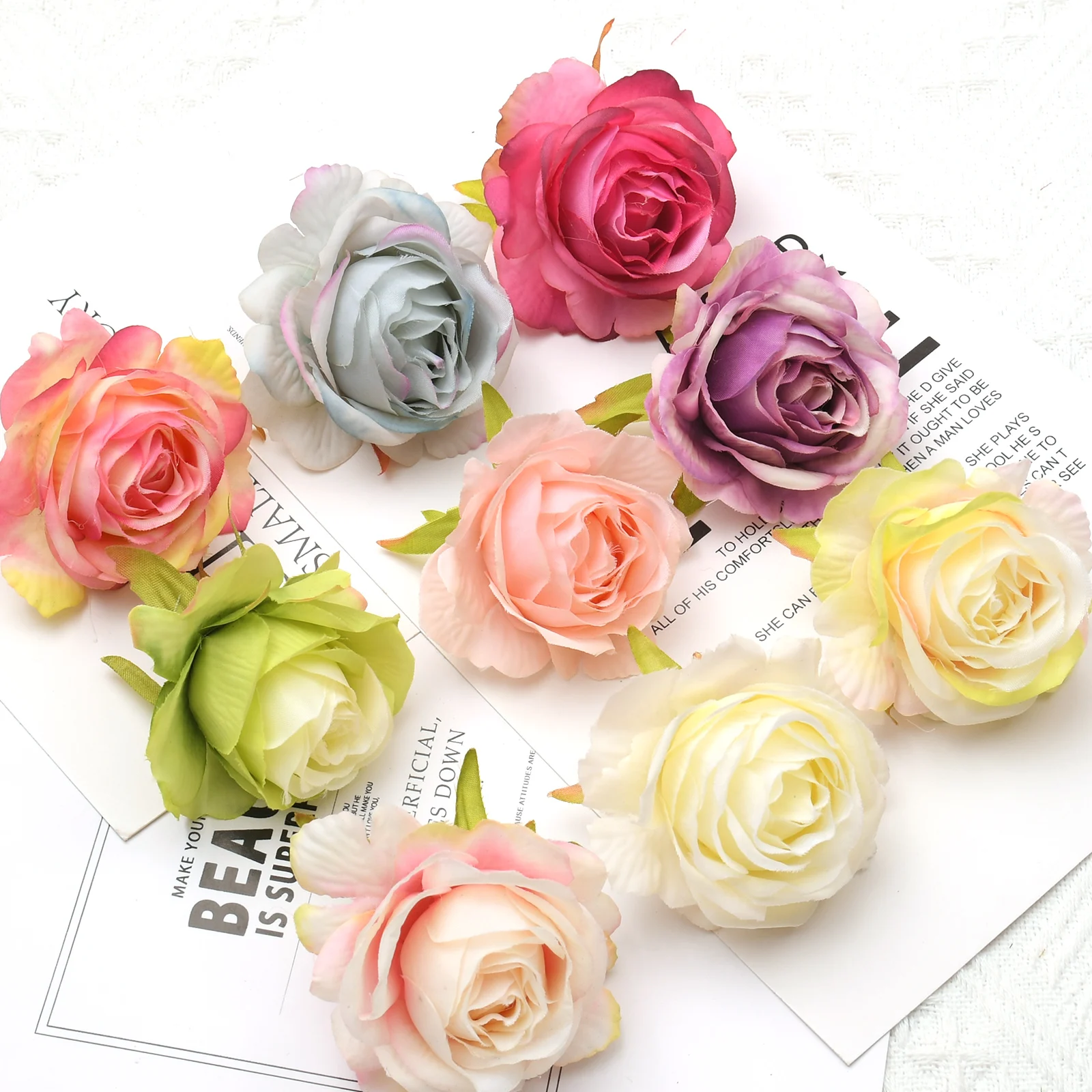 50PCS 5cm Rose Buds Artificial Silk Flower Heads Wedding Decoration DIY Birthday Party Wreath Scrapbooking Craft Fake Flowers