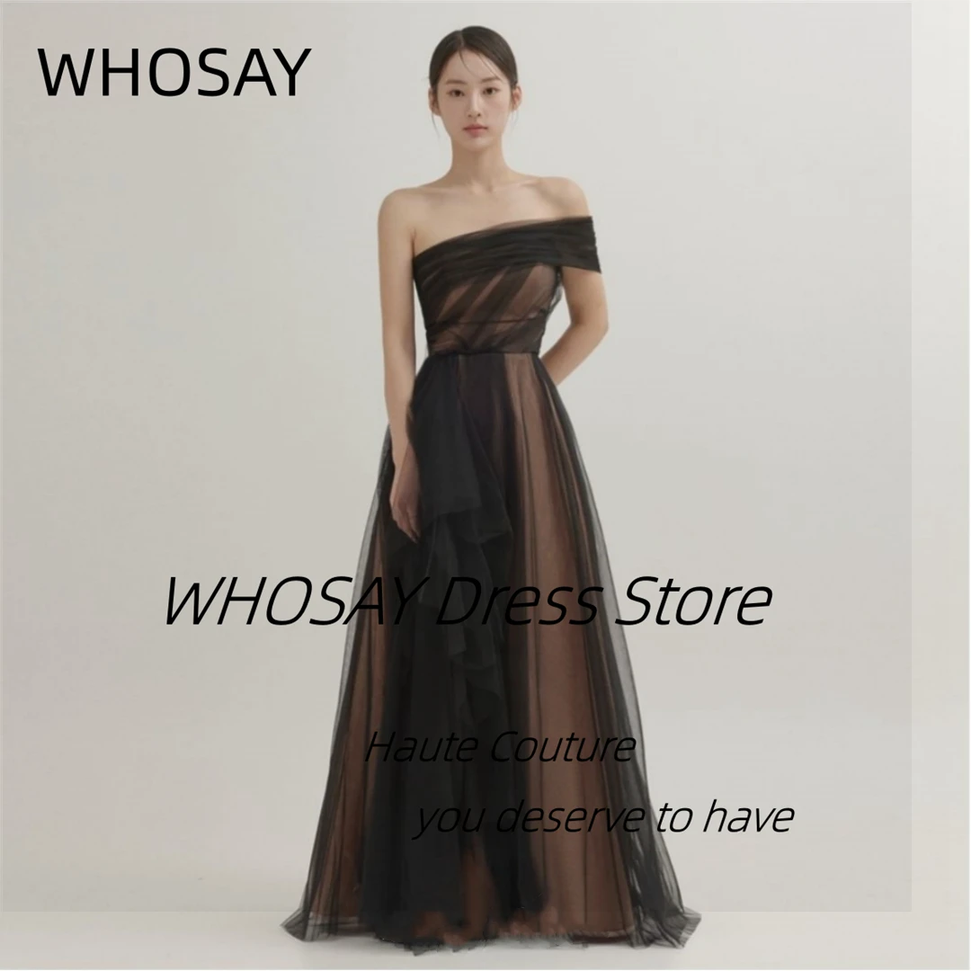 WHOSAY Modern One Shoulder Prom Dresses Floor Length Tulle A Line Bride Wear Wedding Party Korea Special Banquet Evening Gowns