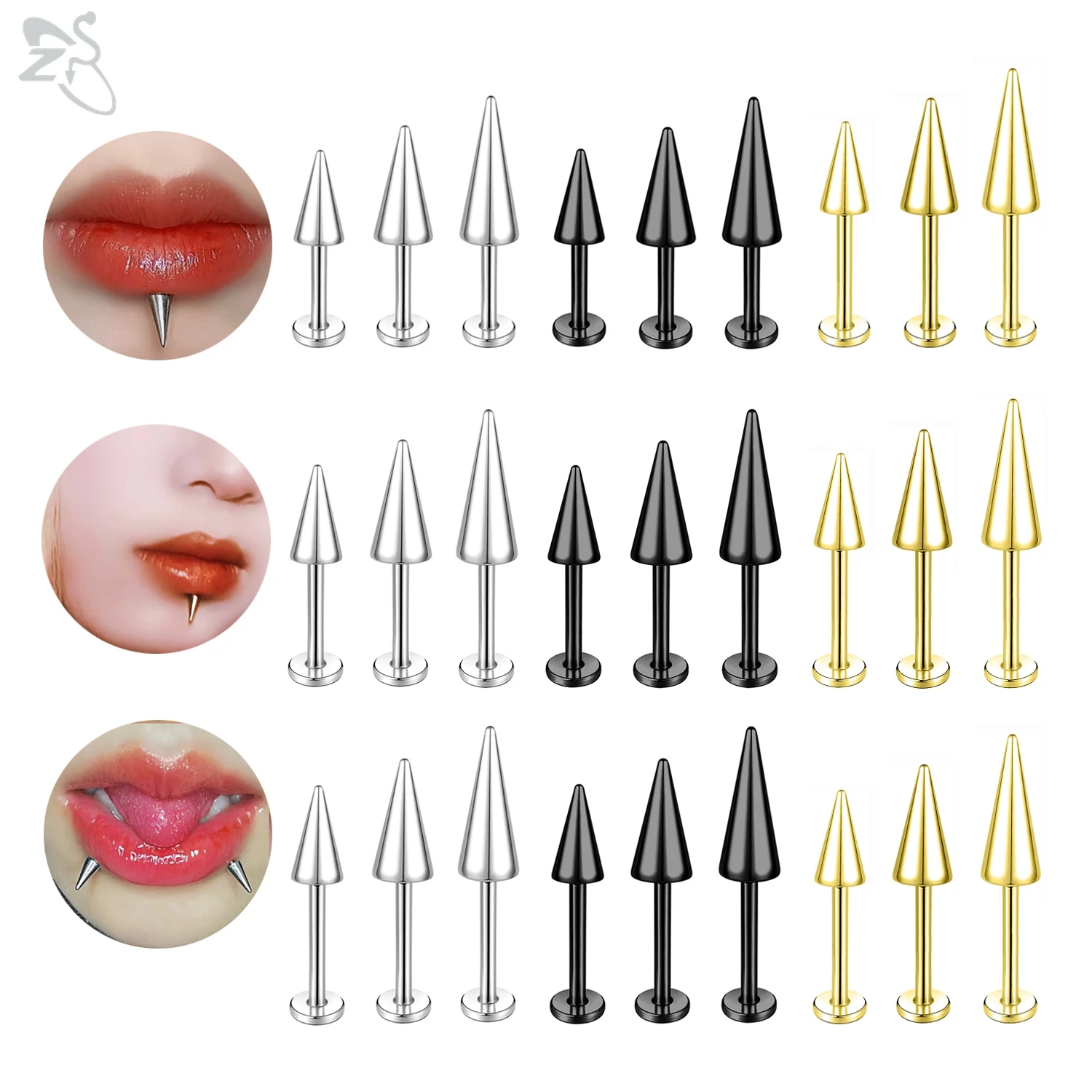 AOEDEJ 1 PC 16G Stainless Steel Long Spike Labret Lip Stud Silver Gold Color PunK Cone Helix Cartilage Tragus Piercing Earring