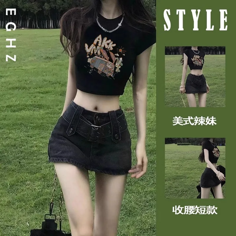 تي شيرت نسائي بأكمام قصيرة Harajuku كوري جمالي أنيق كاجوال فضفاض مناسب مريح مطبوع عليه رسومات صيفية عصرية يوميًا