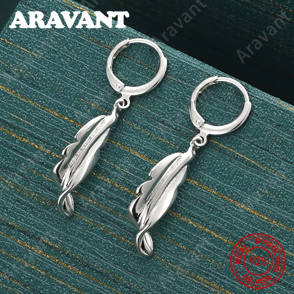 925 Sterling Silver Feather Earrings, Delicate And Fresh Design, Women'S Engagement Jewelry