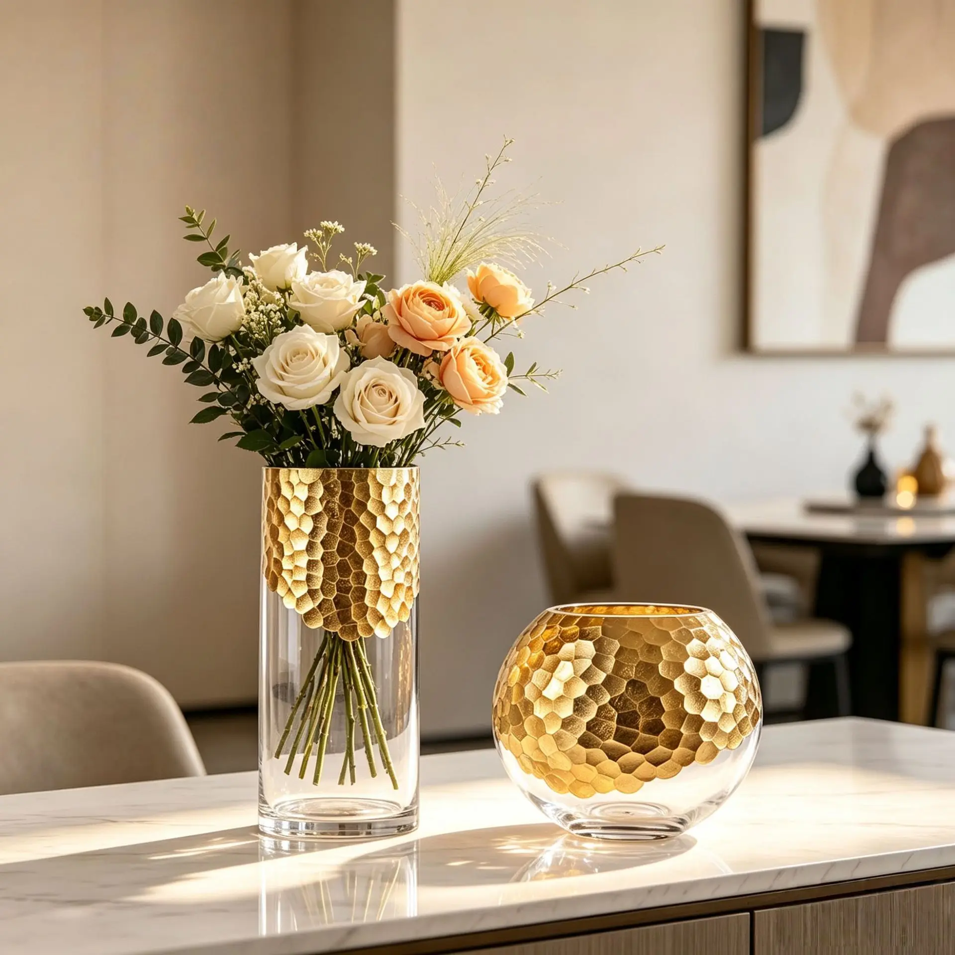 Glass vase creative art flower ware ornament insert dried flower hydroponic dining table vase light luxury high sense