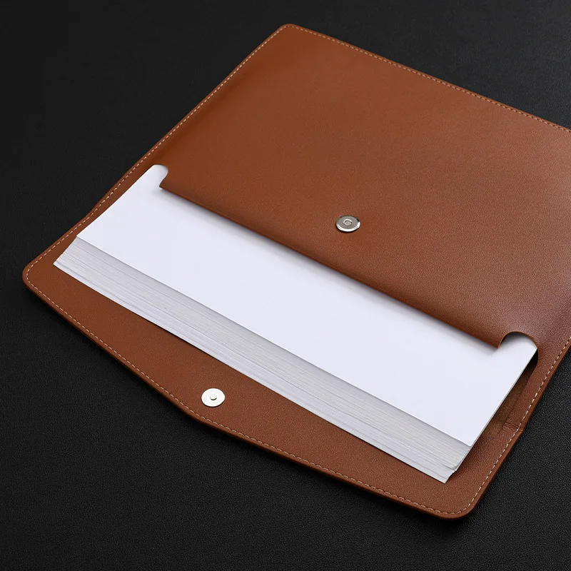 1pc Waterproof Leather A4 Business Briefcase File Folder Document Paper Organizer Storage Bag School Office Stationery