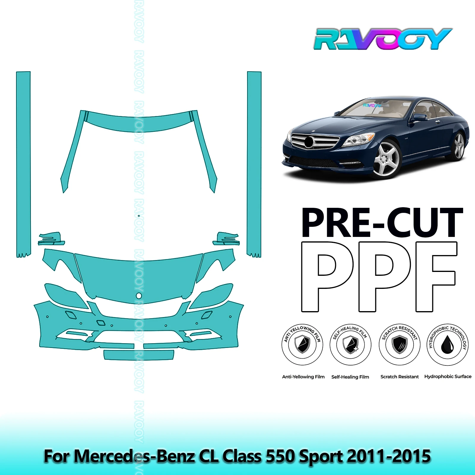 

Front Kit+Rockers Clear Bra Precut PPF Paint Protection Film For Mercedes-Benz CL Class 550 Sport 2011-2015