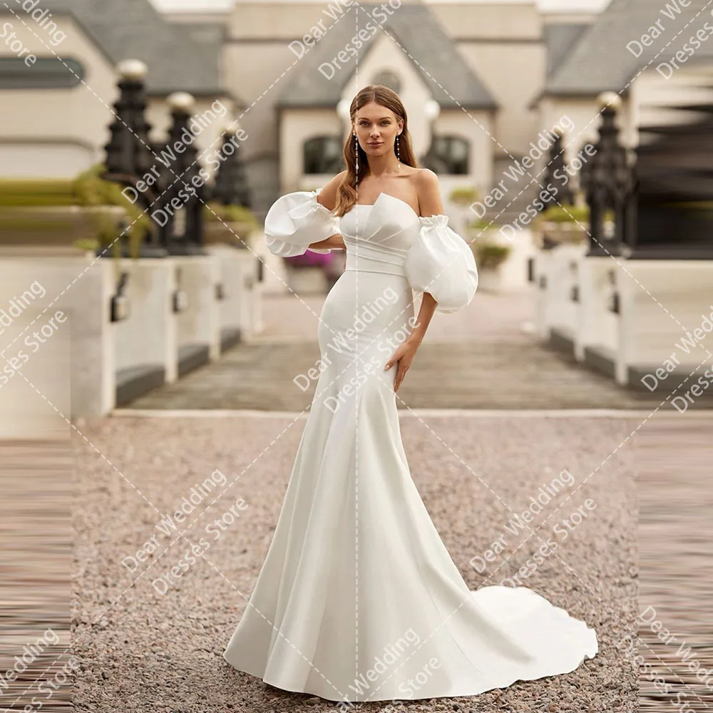 Robes de mariée sirène sans bretelles pour femmes, plissé, manches en satin, robe de soirée formelle, robe éducative, luxe, simple, quelle que soit la mode, 2024