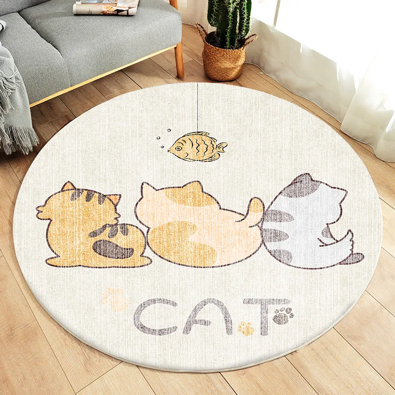 

Imitation Cashmere Cartoon Cute Cat Round Carpet Home Living Room Carpet Coffee Table Rug Modern Minimalist Bedroom Floor Mat