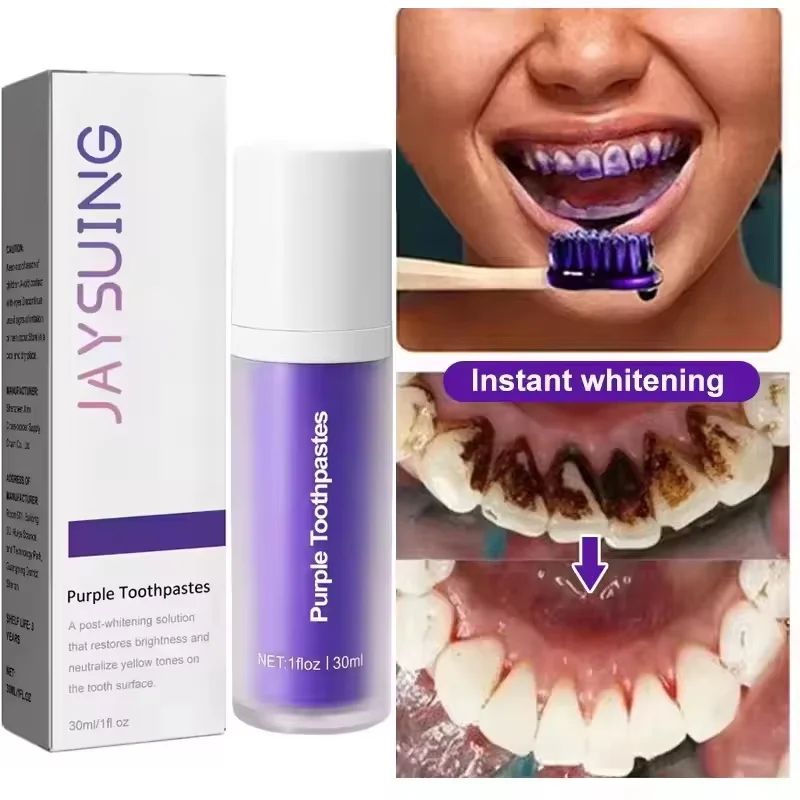 Purple Whitening Toothpaste Removal Plaque Stain Gel Reduce Cavity Caries Yellowing Teeth Fresh Breath Oral Enamel Clean Care
