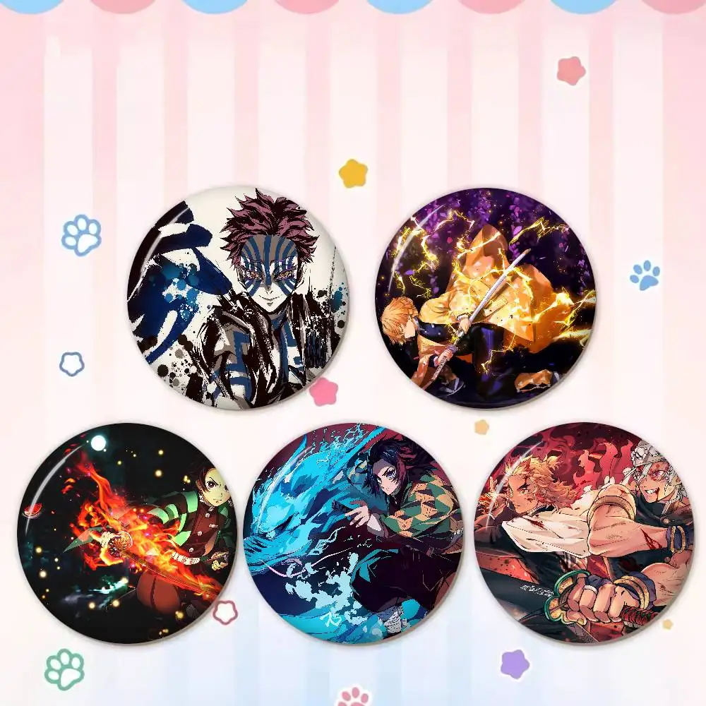 Anime Demon Slayer Kochou Shinobu Anime Button Pin Handmade Brooch For Clothes Badge Backpack Decoration Jewelry Accessories