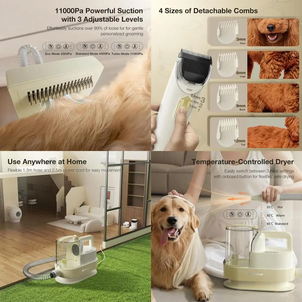 

Набор для ухода за собаками с пылесосом для ухода за собаками, пылесосом 7 в 1 для шерсти домашних животных, фен с 3 настройками температуры, мусорная корзина объемом 2,5 л.