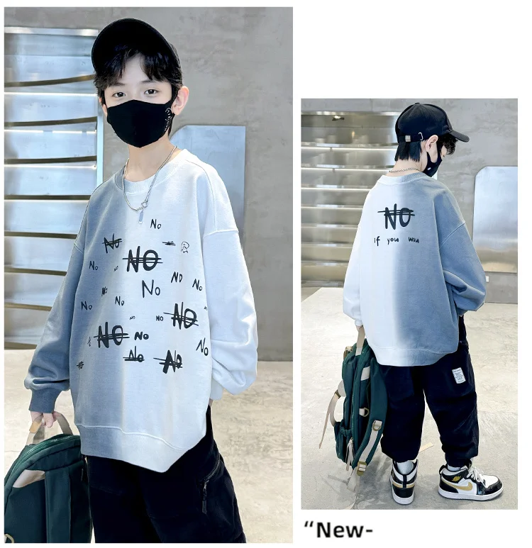 Kinder Jungen Frühlingskleidung Sweatshirt mit Farbverlauf Neuer Buchstabendruck Streetwear Langarm T-Shirt Retro-Design Pullover Oberteil – Detail 11