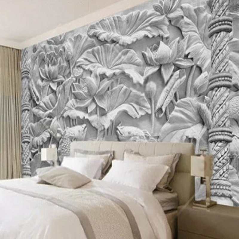 MU9134 Custom Wallpaper Modern 3D stereoscopic relief lotus and carp TV home decoration sofa background wall