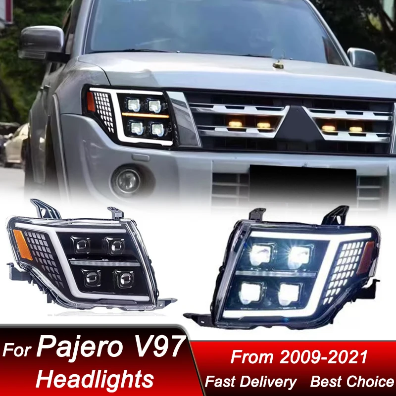 

Светодиодные фары для Mitsubishi Pajero V97 V93 V87 09-21, новый стиль, комплект для модернизации с проекционными линзами и LED DRL, аксессуары.