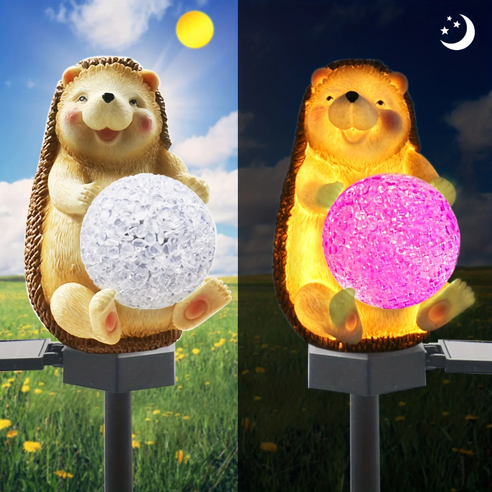 Solar Garden Lights Outdoor Decor, Hedgehog Stake Multi-Color Changing LED, Waterproof Decorative Lights, for Yard Patio Lawn De