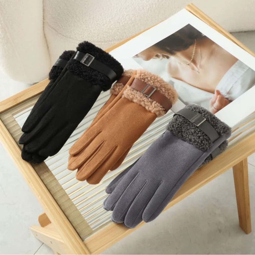 Full Finger Women's Winter Gloves Windproof Thickened Women Fleece Gloves Warm Anti Cold Cycling Mittens Female/Girls Gift