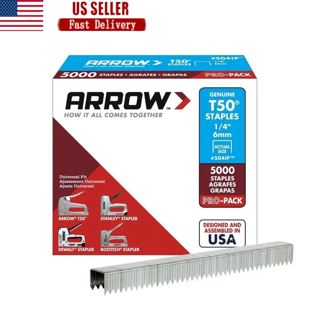헤비 듀티 504IP T50 스테이플 1/4 인치 다리 길이 5000개 팩 아연 도금 강철 패스너 목공 프로젝트 및 목공 작업용