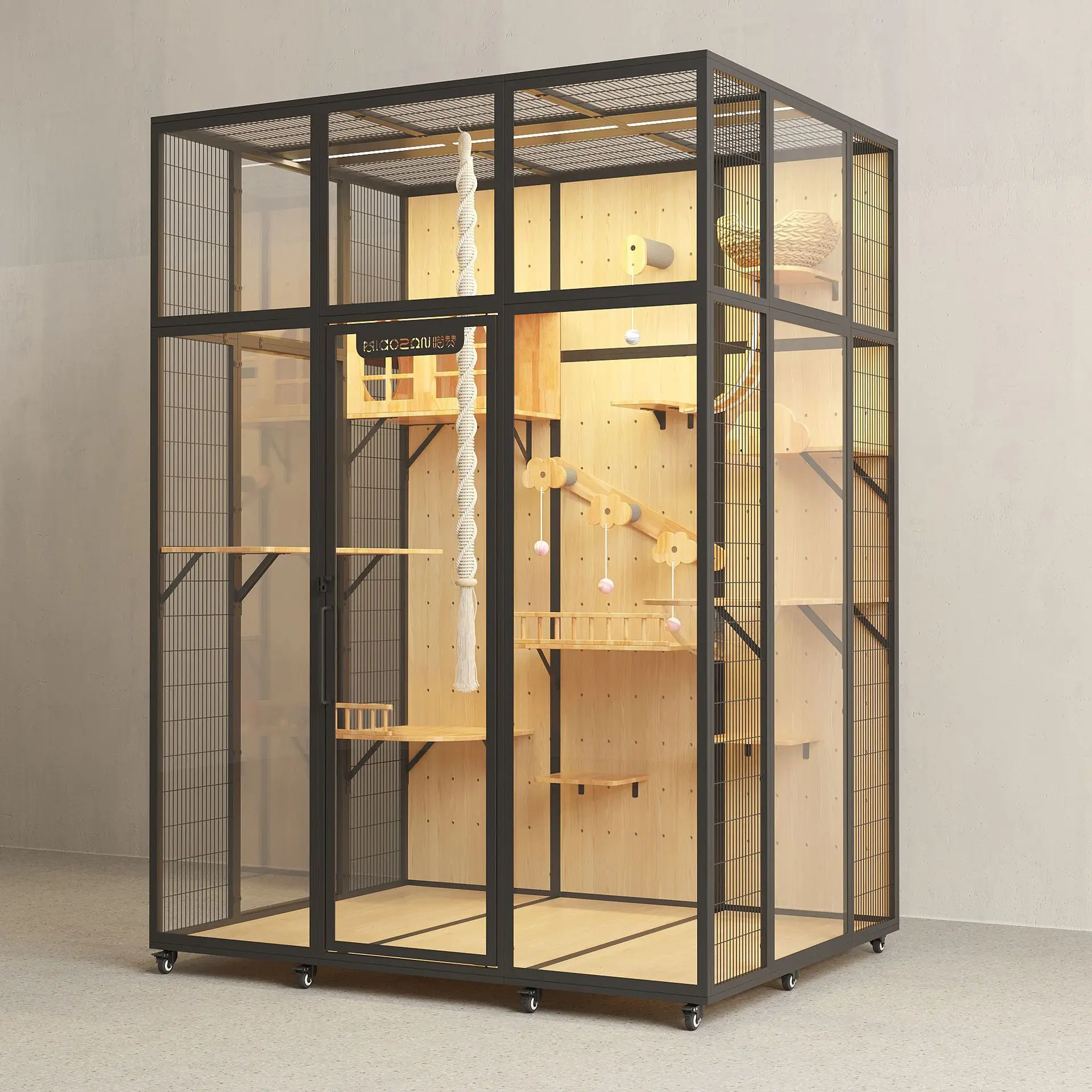 cat cage cat villa panoramic glass solid wood DIY nest pet house panoramic glass cage