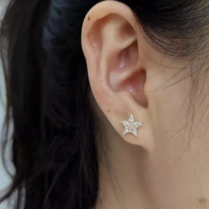 Huitan Charmante Damen-Ohrstecker, sternförmig, frischer Stil, Hochzeit, tägliche Verlobung, Modeaccessoires, Schmuck, eingelegt, glänzend, CZ – Detail 12