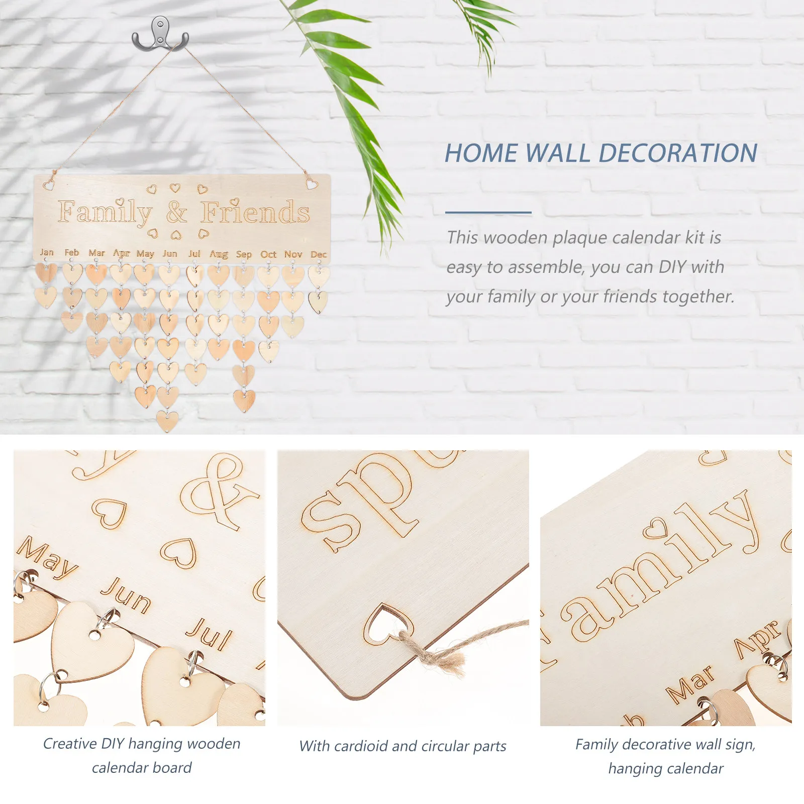 

Набор для создания персонализированного семейного календаря на день рождения: деревянный настенный календарь с бирками для декора класса, дома, офиса, комнаты