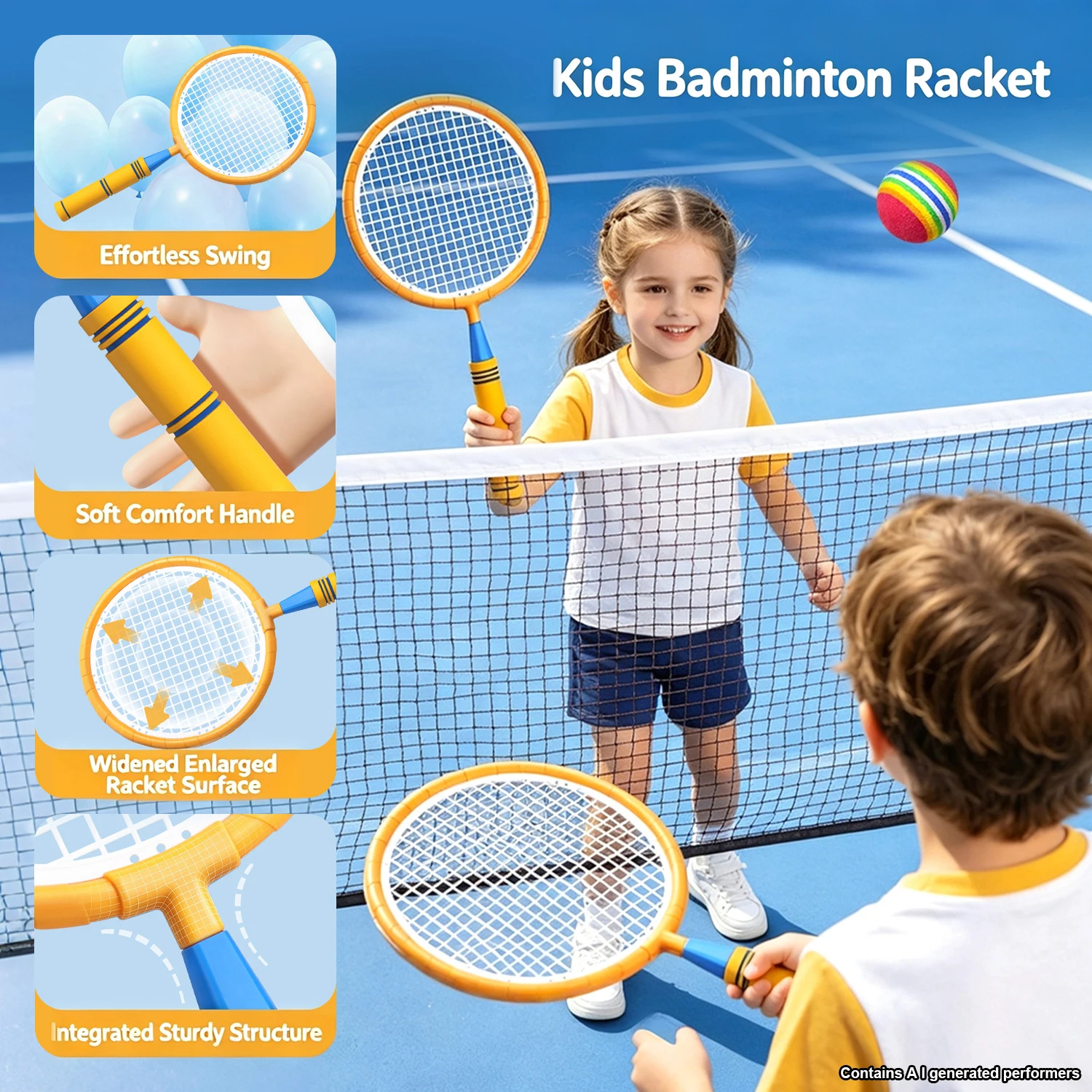 Kids Badminton Tennis Racket Exercise Reaction Ability Beginners Family Outdoor Beach Tennis Kindergarten Baby Parent-Chil