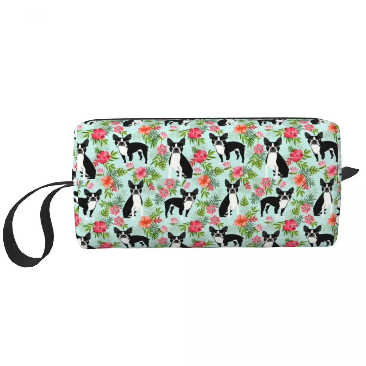 Custom Boston Terrier Florals Tropical Toiletry Bag for Women Pet Dog Cosmetic Makeup Organizer Lady Beauty Storage Dopp Kit Box