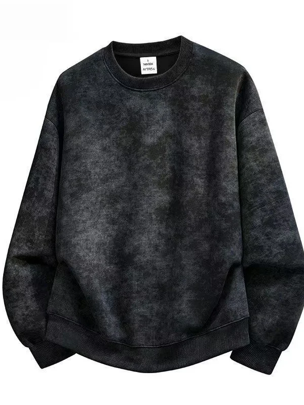 Loose Men's Crew Neck Sweatshirt Tie Dye Spring Autumn New Fashion Inner Wear Base Shirt Casual Style Polyester Fiber