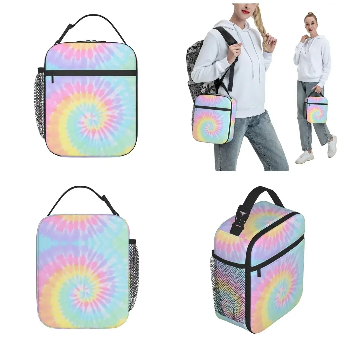 Rainbow Tie Dye Fashion Insulated Lunch Bags Food Bag Portable Thermal Cooler Lunch Boxes For Picnic