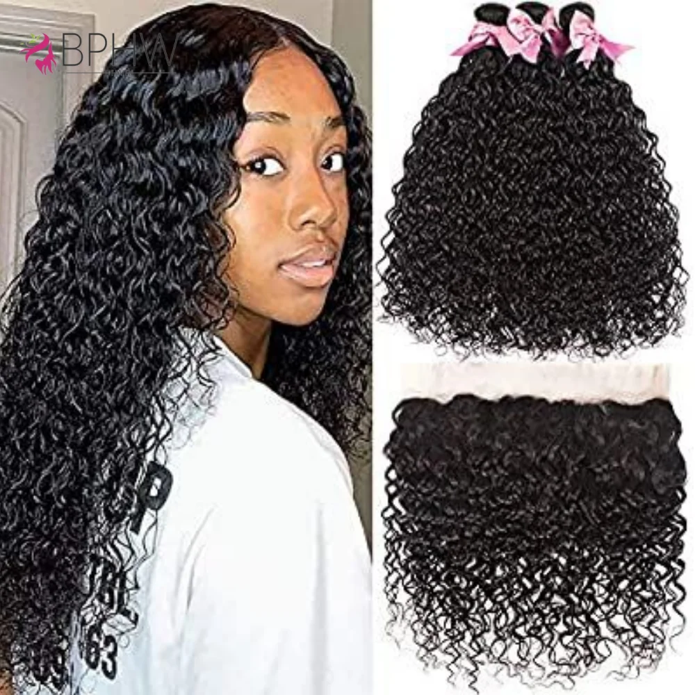 

12A Kinky Curly Human Hair 3 Bundles With 13X4 Frontal Closure Bundle Deals 100% Raw Human Hair Weaving Hair Bundle With Closure
