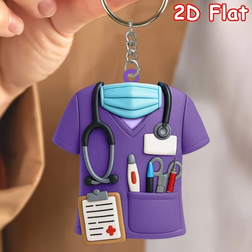 New 2D Flat Nurse Keychain Lightweight Mini Nurse Uniform Keyring Acrylic Bag Pendant Keyring Backpack Decoration